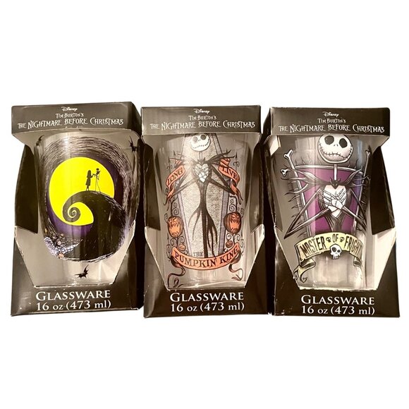 Disneys Tim Burtons The Nightmare Before Christmas Glasses Pint 16 Oz Set Of 3 - Picture 1 of 5